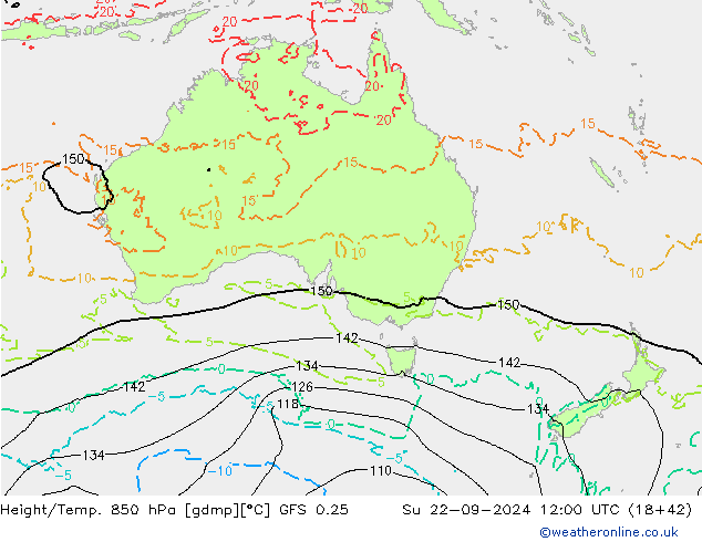 Z500/Yağmur (+YB)/Z850 GFS 0.25 Paz 22.09.2024 12 UTC