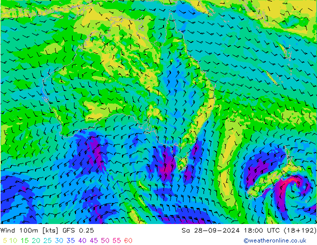 Wind 100m GFS 0.25 Sa 28.09.2024 18 UTC