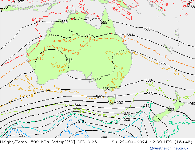 Z500/Yağmur (+YB)/Z850 GFS 0.25 Paz 22.09.2024 12 UTC