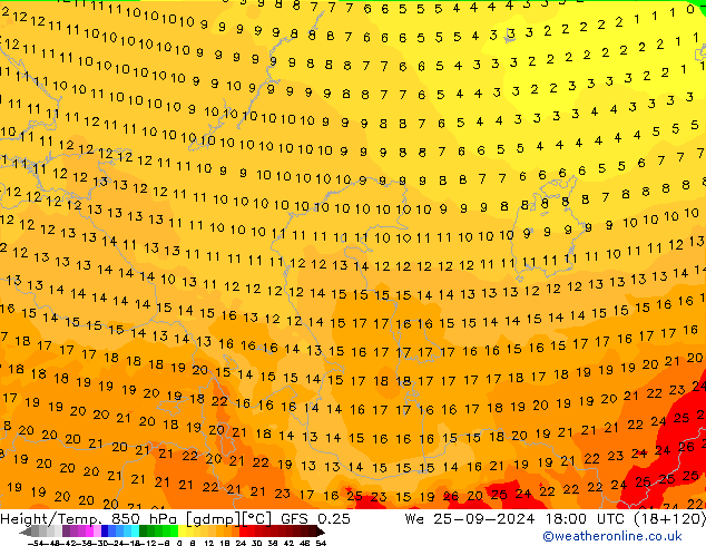 Z500/Rain (+SLP)/Z850 GFS 0.25 We 25.09.2024 18 UTC