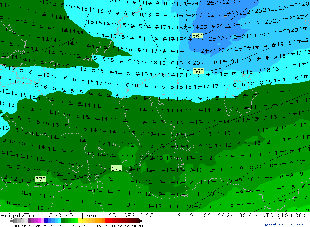 Z500/Rain (+SLP)/Z850 GFS 0.25 Sa 21.09.2024 00 UTC