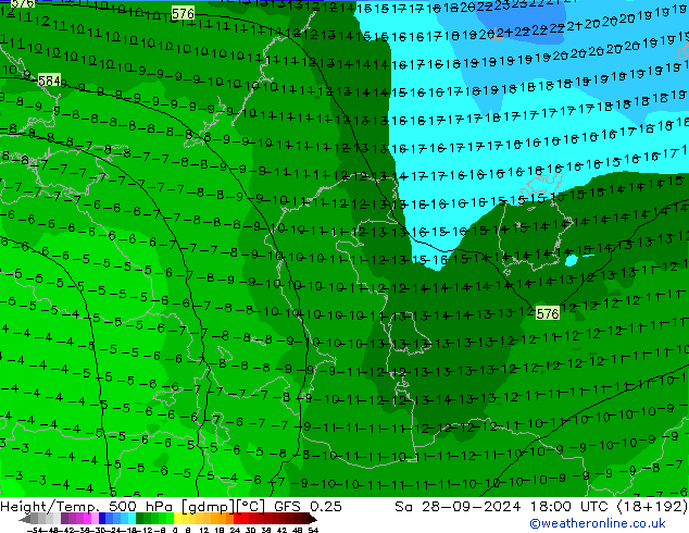 Z500/Rain (+SLP)/Z850 GFS 0.25  28.09.2024 18 UTC