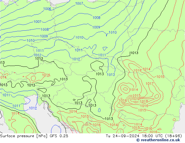 GFS 0.25: Út 24.09.2024 18 UTC