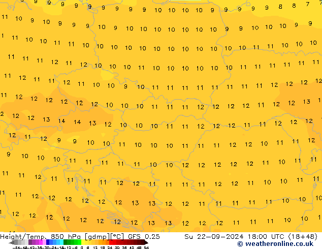 Z500/Yağmur (+YB)/Z850 GFS 0.25 Paz 22.09.2024 18 UTC