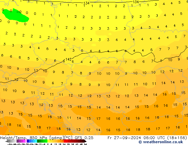 Z500/Rain (+SLP)/Z850 GFS 0.25  27.09.2024 06 UTC