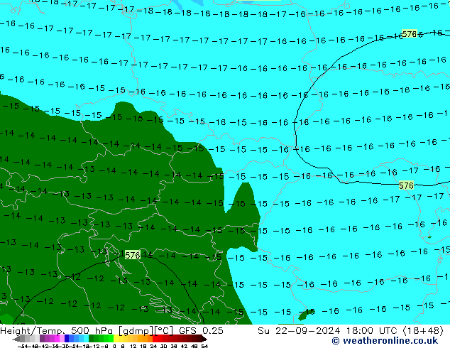 Z500/Rain (+SLP)/Z850 GFS 0.25 Dom 22.09.2024 18 UTC