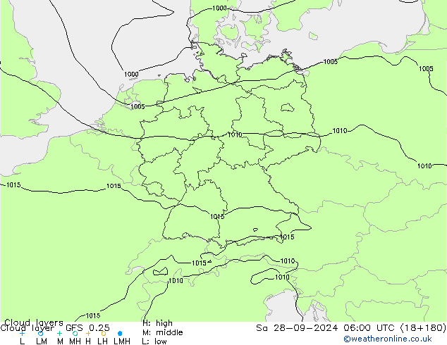 Cloud layer GFS 0.25 sam 28.09.2024 06 UTC