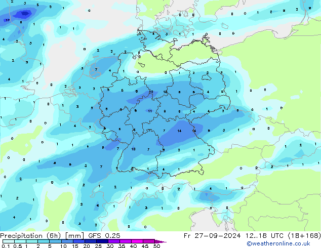 Nied. akkumuliert (6Std) GFS 0.25 Fr 27.09.2024 18 UTC