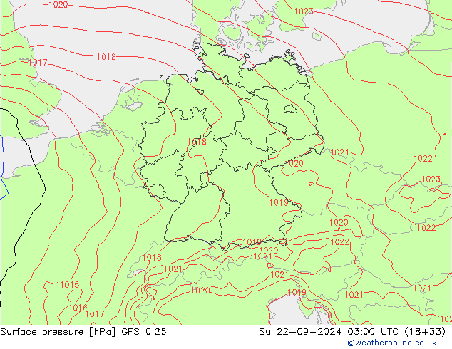 Surface pressure GFS 0.25 Su 22.09.2024 03 UTC