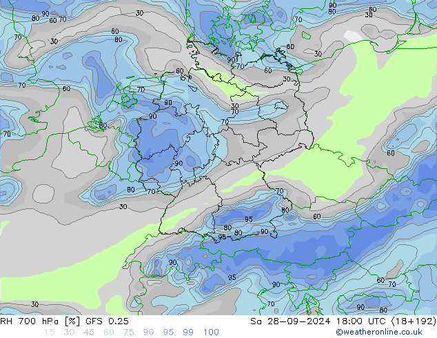 RH 700 hPa GFS 0.25 Sa 28.09.2024 18 UTC