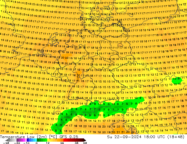 Min.  (2m) GFS 0.25  22.09.2024 18 UTC