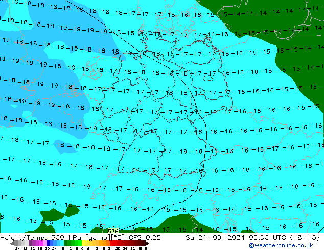 Height/Temp. 500 hPa GFS 0.25 Sa 21.09.2024 09 UTC