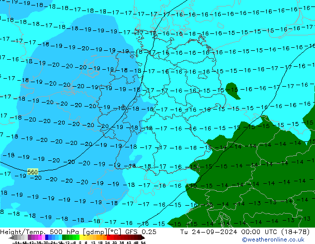 Z500/Yağmur (+YB)/Z850 GFS 0.25 Sa 24.09.2024 00 UTC