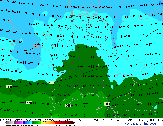 Z500/Rain (+SLP)/Z850 GFS 0.25 We 25.09.2024 12 UTC