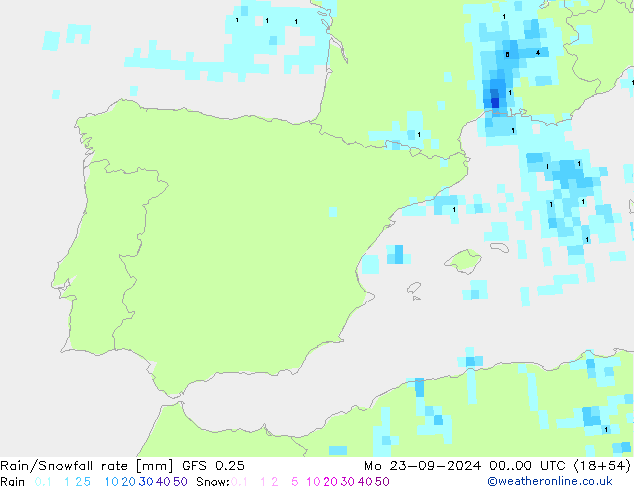 Rain/Snowfall rate GFS 0.25 Mo 23.09.2024 00 UTC