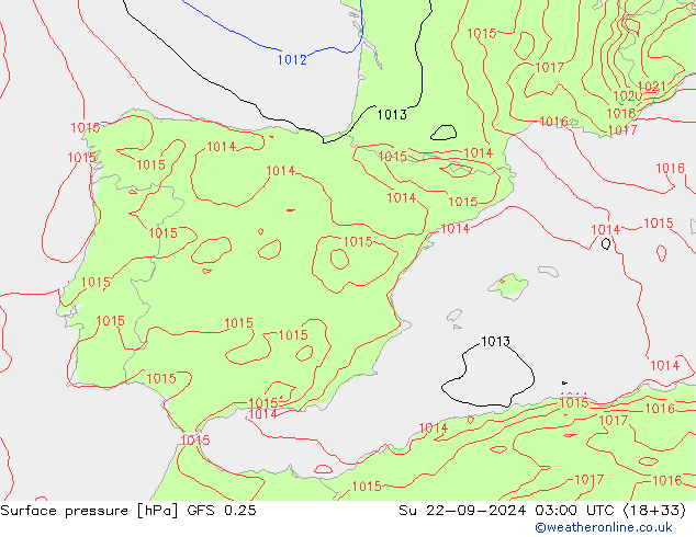 Pressione al suolo GFS 0.25 dom 22.09.2024 03 UTC