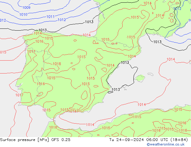 pression de l'air GFS 0.25 mar 24.09.2024 06 UTC