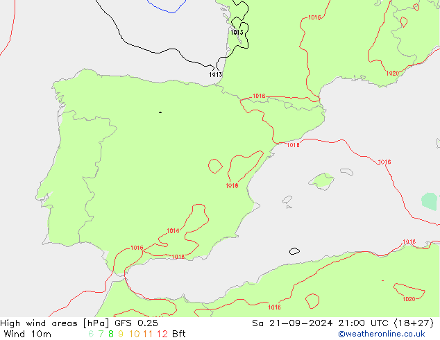 yüksek rüzgarlı alanlar GFS 0.25 Cts 21.09.2024 21 UTC