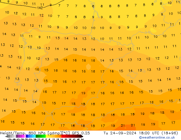 Z500/Yağmur (+YB)/Z850 GFS 0.25 Sa 24.09.2024 18 UTC