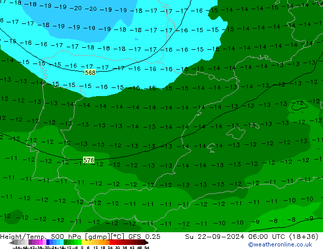 Z500/Rain (+SLP)/Z850 GFS 0.25 Su 22.09.2024 06 UTC