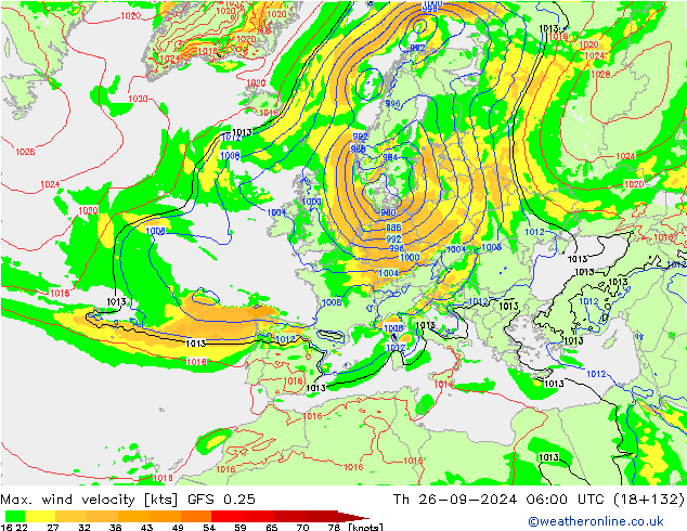 Maks. Rüzgar Hızı GFS 0.25 Per 26.09.2024 06 UTC