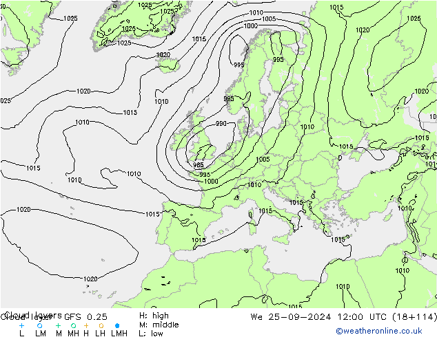 Chmura warstwa GFS 0.25 śro. 25.09.2024 12 UTC