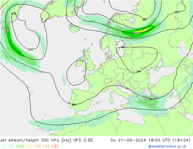 Courant-jet GFS 0.25 sam 21.09.2024 18 UTC