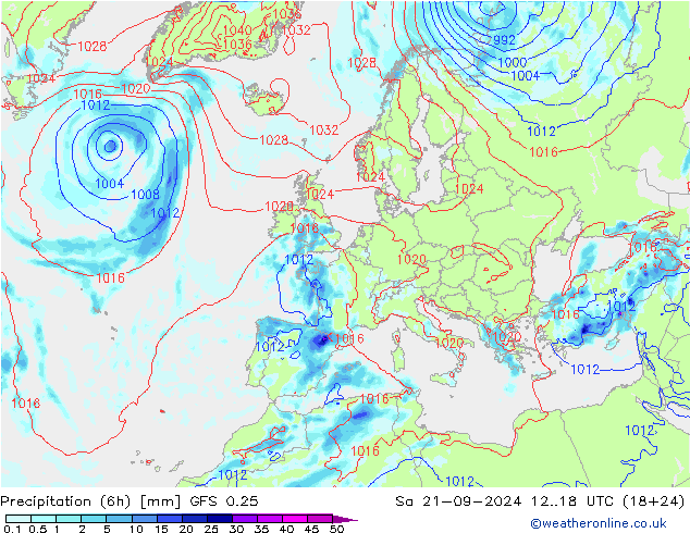 Z500/Regen(+SLP)/Z850 GFS 0.25 za 21.09.2024 18 UTC