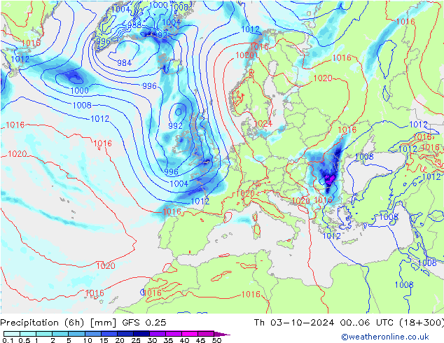 Z500/Regen(+SLP)/Z850 GFS 0.25 do 03.10.2024 06 UTC