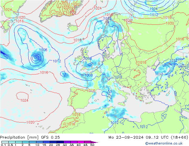 Precipitazione GFS 0.25 lun 23.09.2024 12 UTC