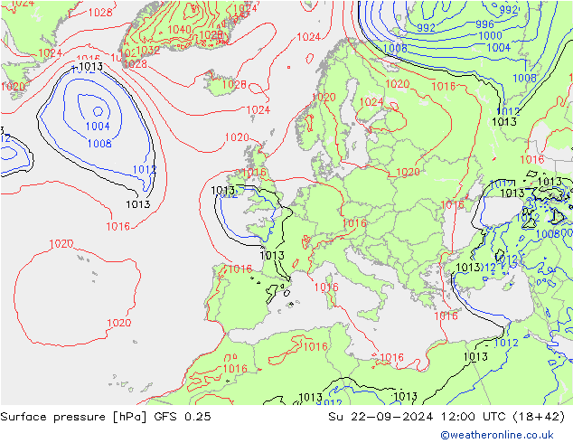 Surface pressure GFS 0.25 Su 22.09.2024 12 UTC