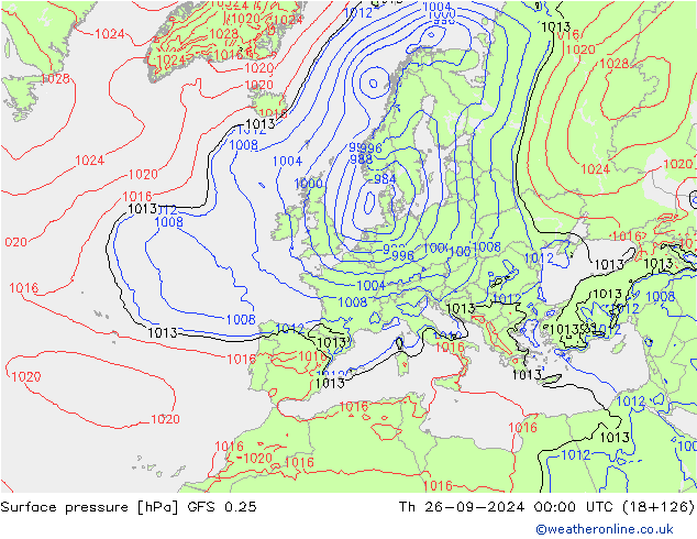 Surface pressure GFS 0.25 Th 26.09.2024 00 UTC