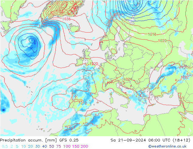 Precipitation accum. GFS 0.25 Sáb 21.09.2024 06 UTC