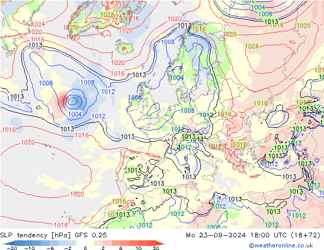 Tendenza di Pressione GFS 0.25 lun 23.09.2024 18 UTC