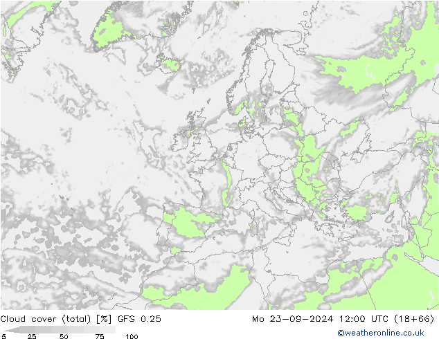 Nubi (totali) GFS 0.25 lun 23.09.2024 12 UTC