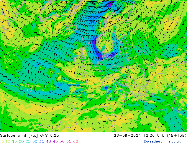 ветер 10 m GFS 0.25 чт 26.09.2024 12 UTC
