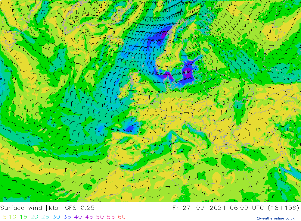 Vento 10 m GFS 0.25 ven 27.09.2024 06 UTC