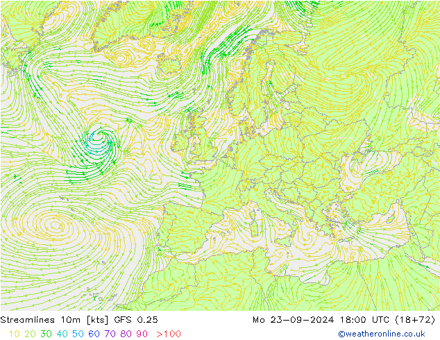 Stromlinien 10m GFS 0.25 Mo 23.09.2024 18 UTC