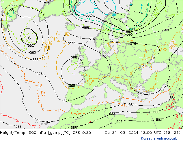 Z500/Rain (+SLP)/Z850 GFS 0.25  21.09.2024 18 UTC