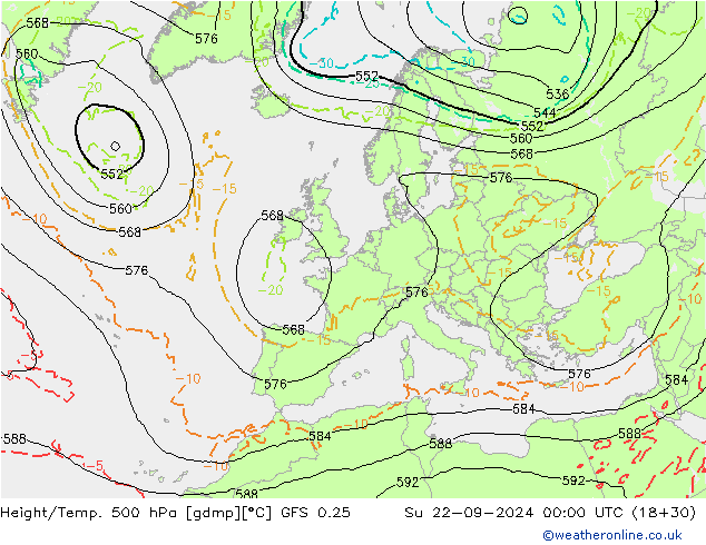 Height/Temp. 500 hPa GFS 0.25 Su 22.09.2024 00 UTC