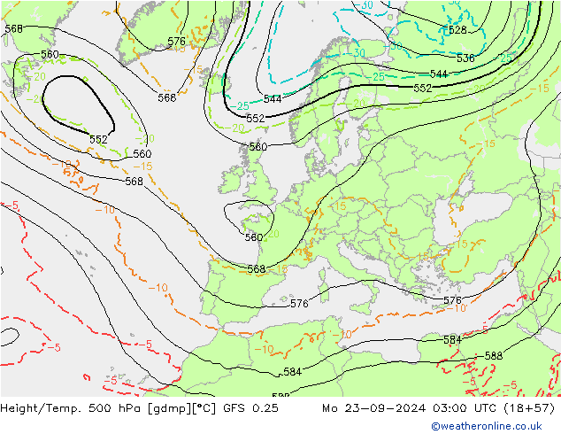 Z500/Rain (+SLP)/Z850 GFS 0.25 пн 23.09.2024 03 UTC