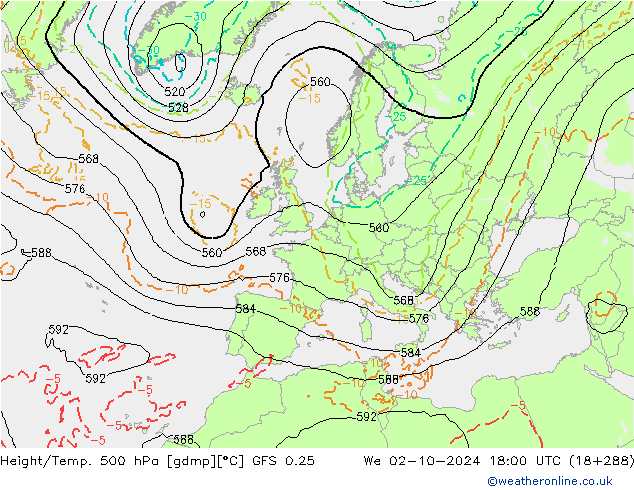 Height/Temp. 500 hPa GFS 0.25 We 02.10.2024 18 UTC