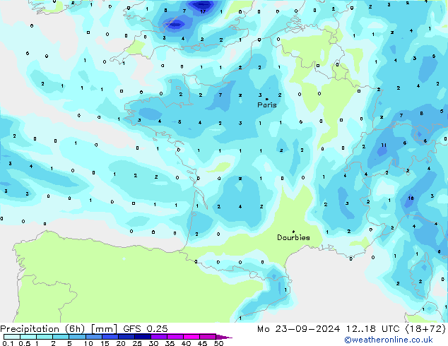 Z500/Yağmur (+YB)/Z850 GFS 0.25 Pzt 23.09.2024 18 UTC