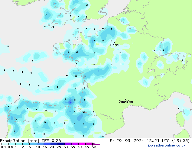 Neerslag GFS 0.25 vr 20.09.2024 21 UTC