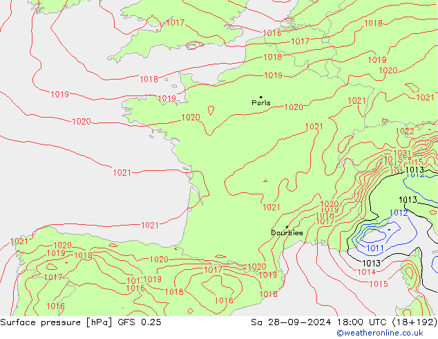 Bodendruck GFS 0.25 Sa 28.09.2024 18 UTC