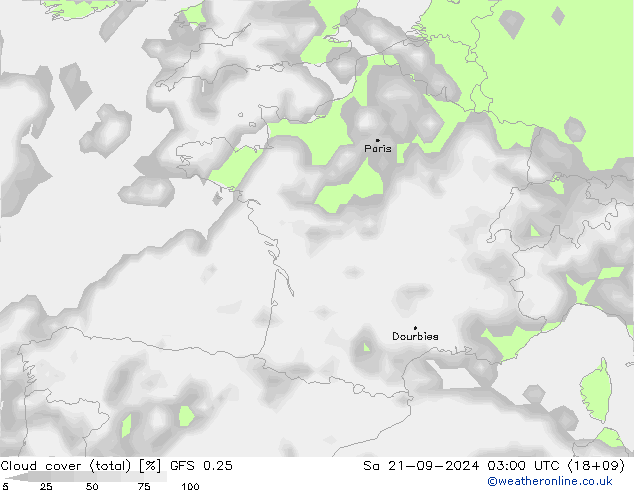 облака (сумма) GFS 0.25 сб 21.09.2024 03 UTC