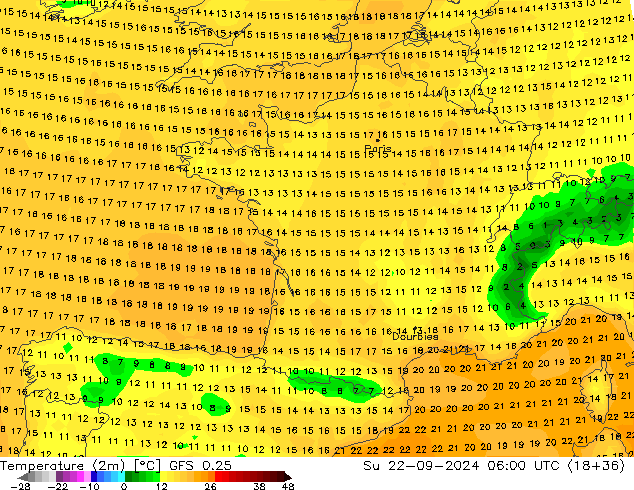 Temperaturkarte (2m) GFS 0.25 So 22.09.2024 06 UTC