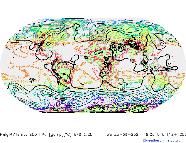 Z500/Rain (+SLP)/Z850 GFS 0.25 We 25.09.2024 18 UTC