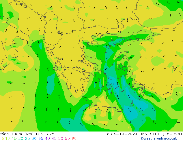 Vento 100m GFS 0.25 Sex 04.10.2024 06 UTC