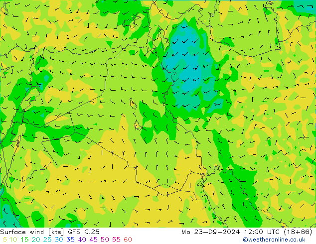 Vent 10 m GFS 0.25 lun 23.09.2024 12 UTC